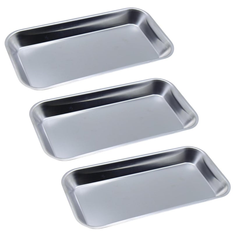 YGbridge Stainless Steel Medical Instrument Trays, 3 Pack Metal Tray Medical Tray Dental Procedure Tray, Small Flat Trays for Dental, Surgical, Lab Tools, Tattoo, Nail Tools (3 Pack- 8.6" * 4.4" * 0.8") - Image 1